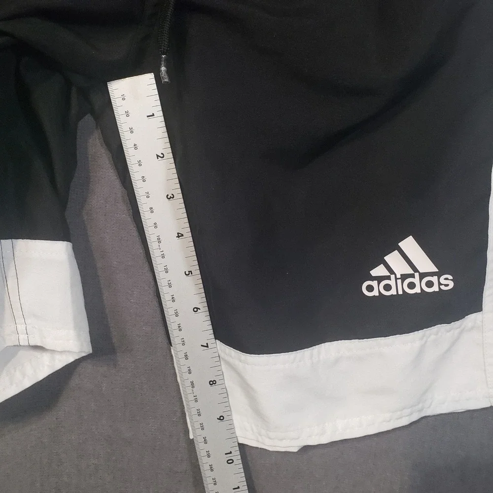 Adidas Athletic Shorts Mens Medium Black White 3-Stripe Drawstring Logo
